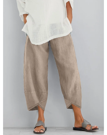 Women Solid Casual Linen Cotton Pants