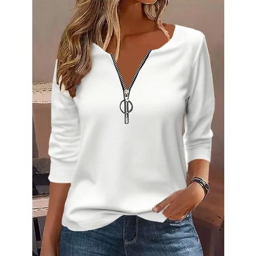 Casual Zipper Plain Loose T-Shirt