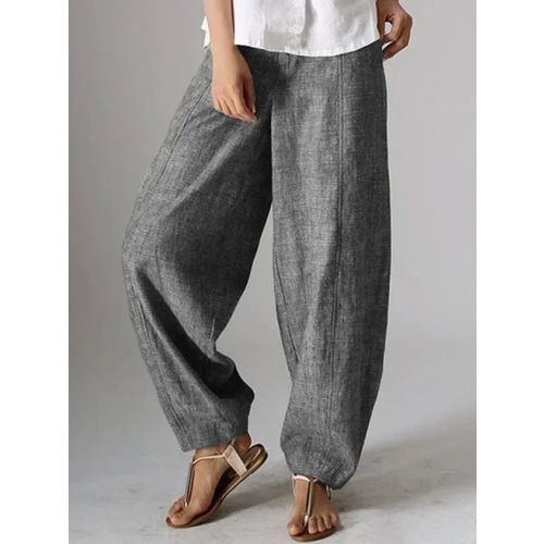 Natural Casual Plain Linen Pants for Women