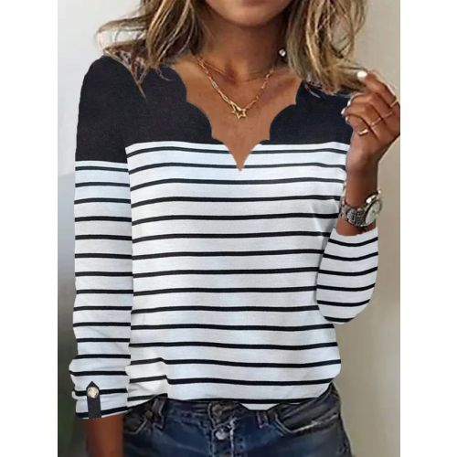 Striped Casual Loose V Neck T-Shirt