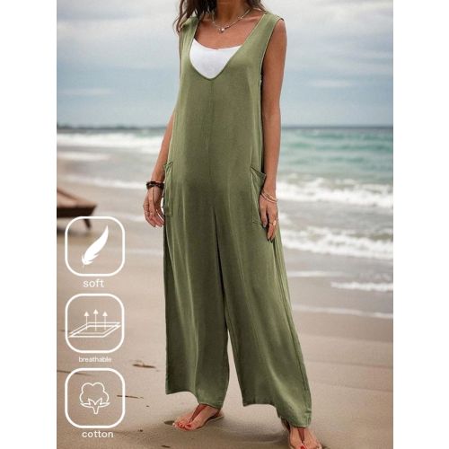 Plain Casual Cotton Loose Jumpsuit