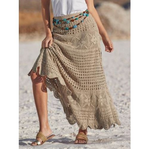 Loose Plain West Style Wool/Knitting Crochet Skirt