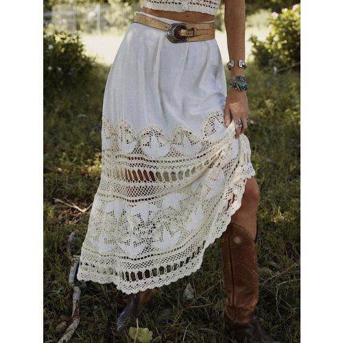 Lace West Style Plain Skirt With No Belt